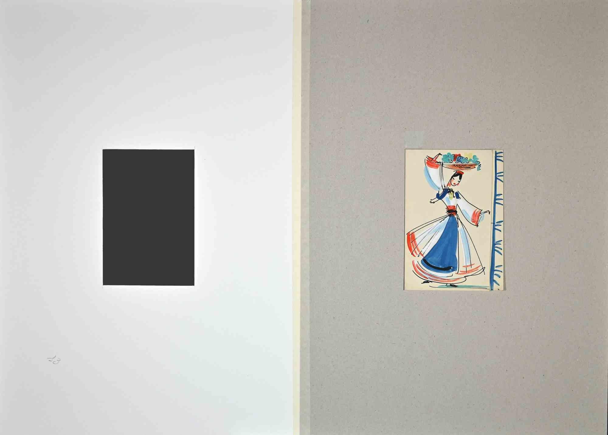 Woman Dancing (Femme dansant), dessin original d'Andrea Preger - XIXe siècle en vente 1