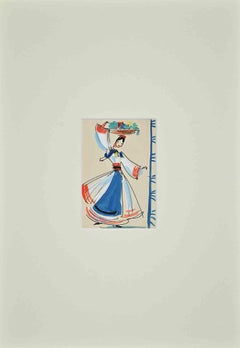 Antique Woman Dancing - Original Drawing by Andrea Preger - 19th Century