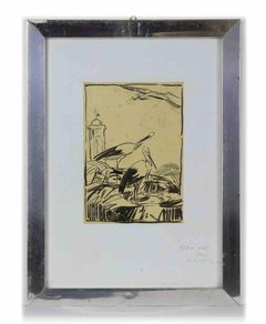 Birds in Morocco - Original Drawing by Helen Vogt - Mid-20th Century