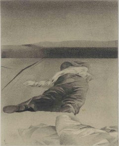 Peinture « Lying Man » d'Elizabeth Vasi, milieu du 20e siècle
