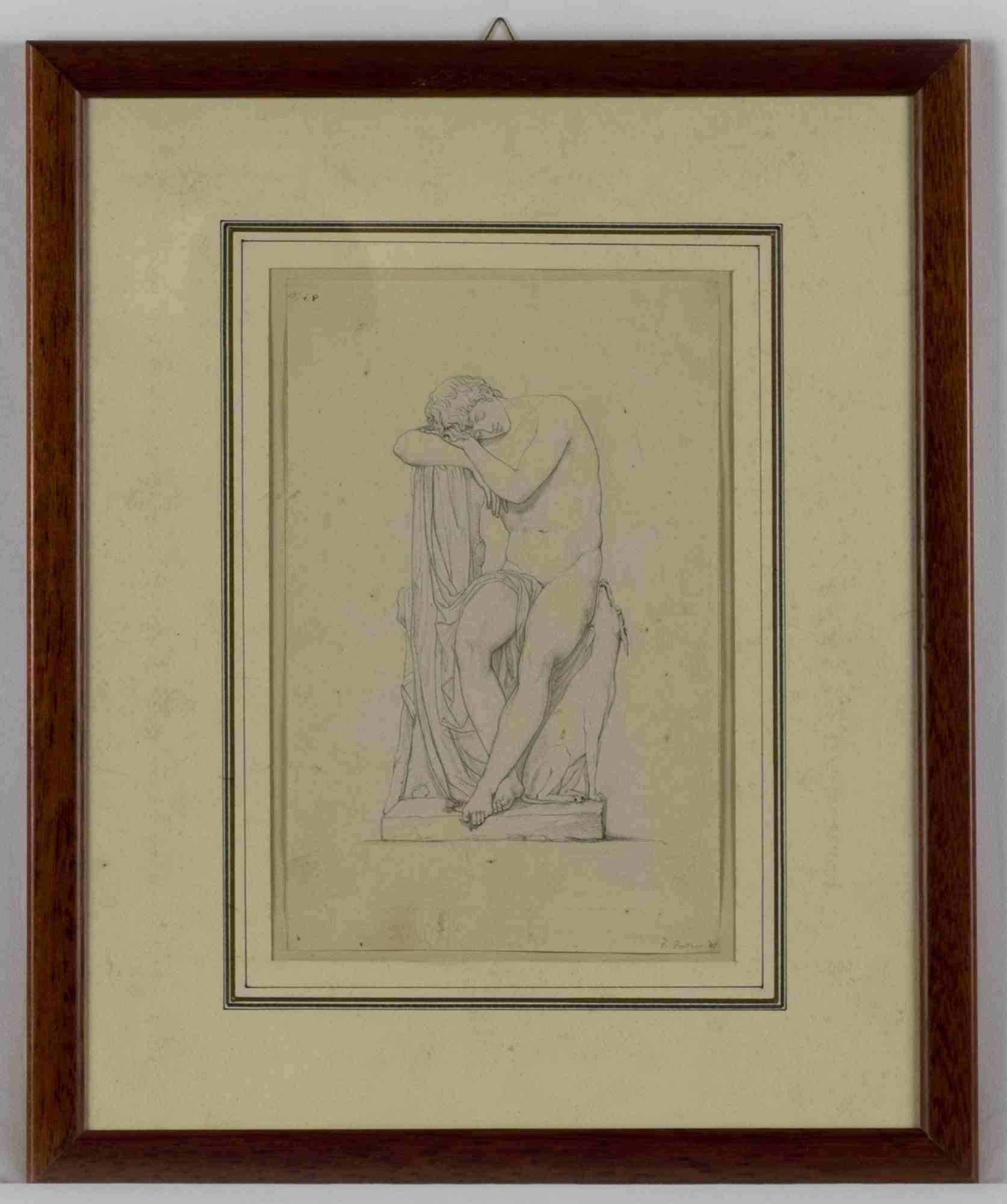 Der schlafende Junge ist ein originelles modernes Kunstwerk, das im 16. Jahrhundert von Giovanni Fontana geschaffen wurde.

Elfenbeinfarbenes Blatt auf einem elfenbeinfarbenen Karton (cm 36 x 27)

Schöne Zeichnung in Graphit, die einen Jungen