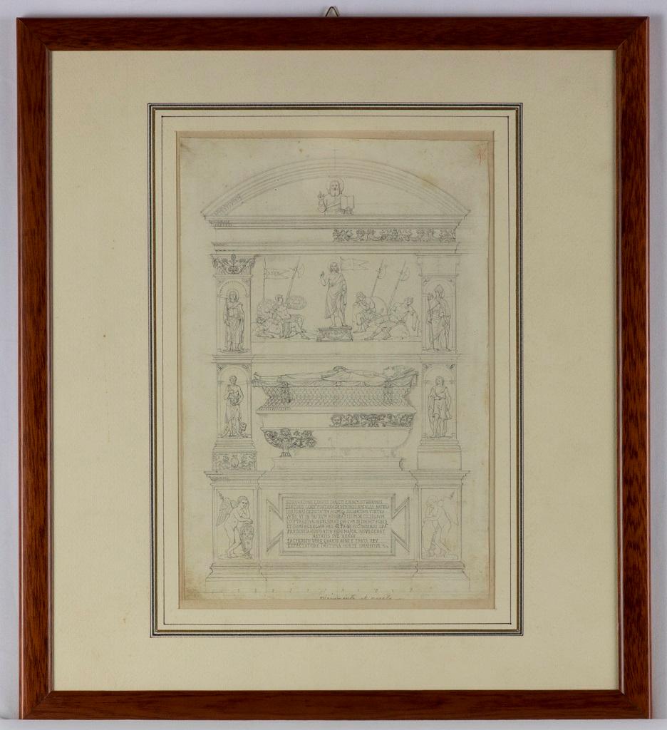 Monumento al popolo  is an original drawing realized by Giovanni Fontana in the 16th century.

Ivory colored paper attached on an ivory colored sheet.

Includes frame: 48.5 x 1 x 44 c

Beautiful drawing in graphite, representing the funeral monument