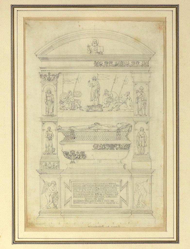 Denkmal für die Bevölkerung  ist eine Originalzeichnung von Giovanni Fontana aus dem 16. Jahrhundert.

Elfenbeinfarbenes Papier, befestigt auf einem elfenbeinfarbenen Blatt.

Einschließlich Rahmen: 48,5 x 1 x 44 c

Schöne Zeichnung in Graphit, die