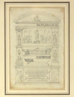 Antique Monumento al Popolo -  Drawing by Giovanni Fontana - 16th Century