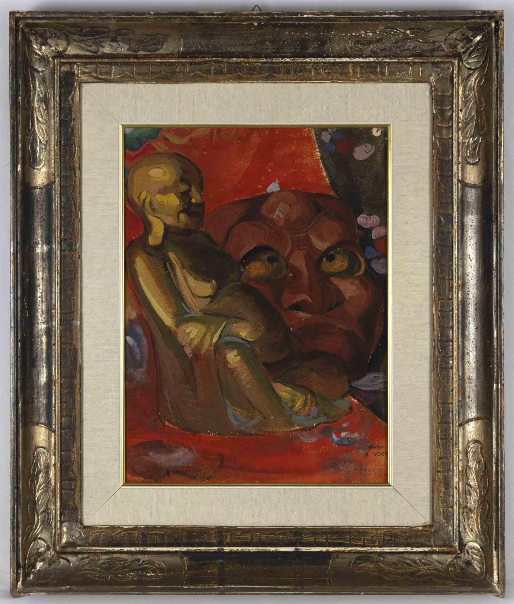 Buddah - Painting by Helen Vogt - Mid-20th Century For Sale 1