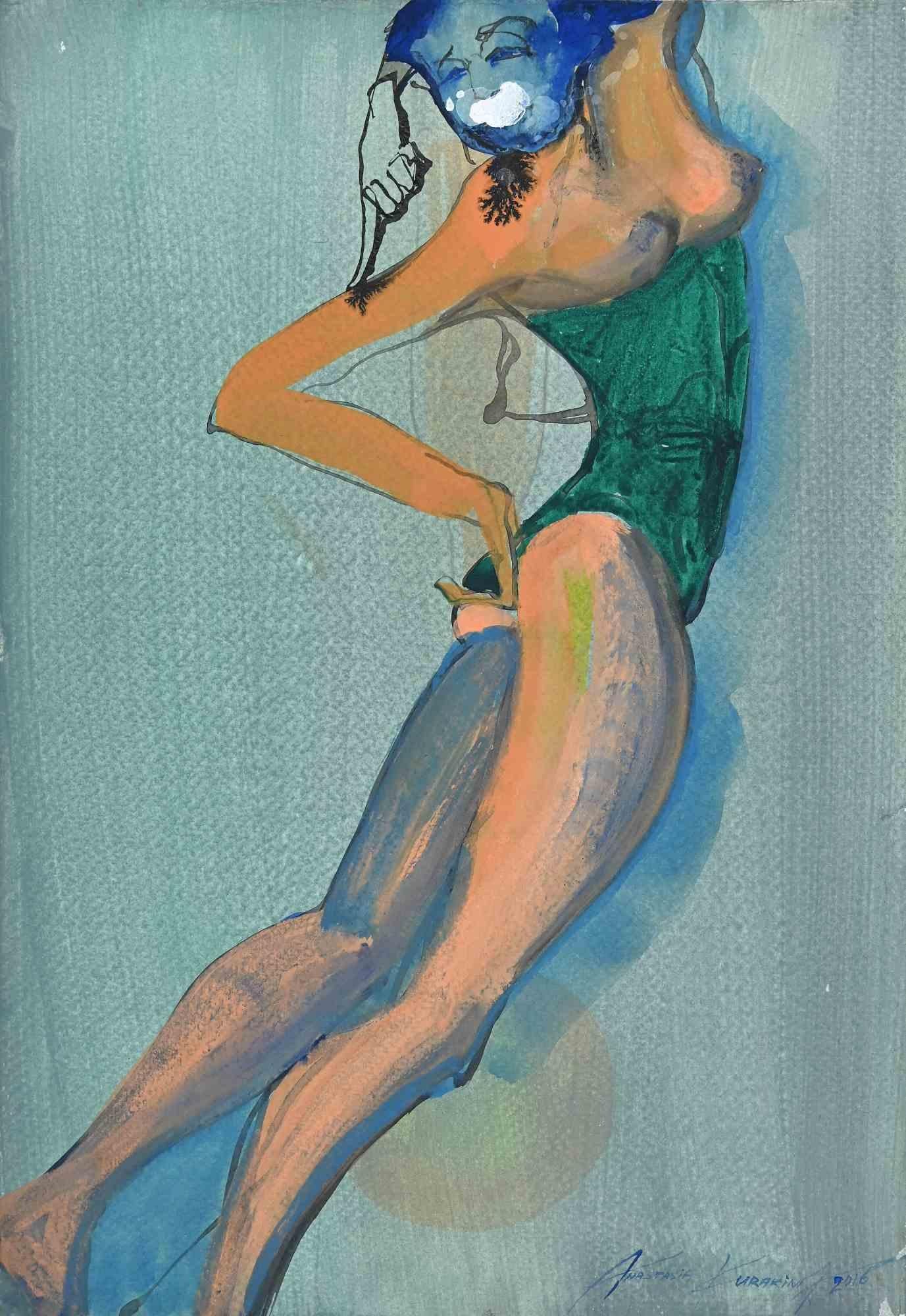 Nude is a watercolor realized by Anastasia Kurakina in 2016.

The artwork is in good condition and with vivid colors.

Hand signed by the artist on the lower right corner.

Anastasia Kurakina was born in Moscow in 1987. She lives and works in Rome.