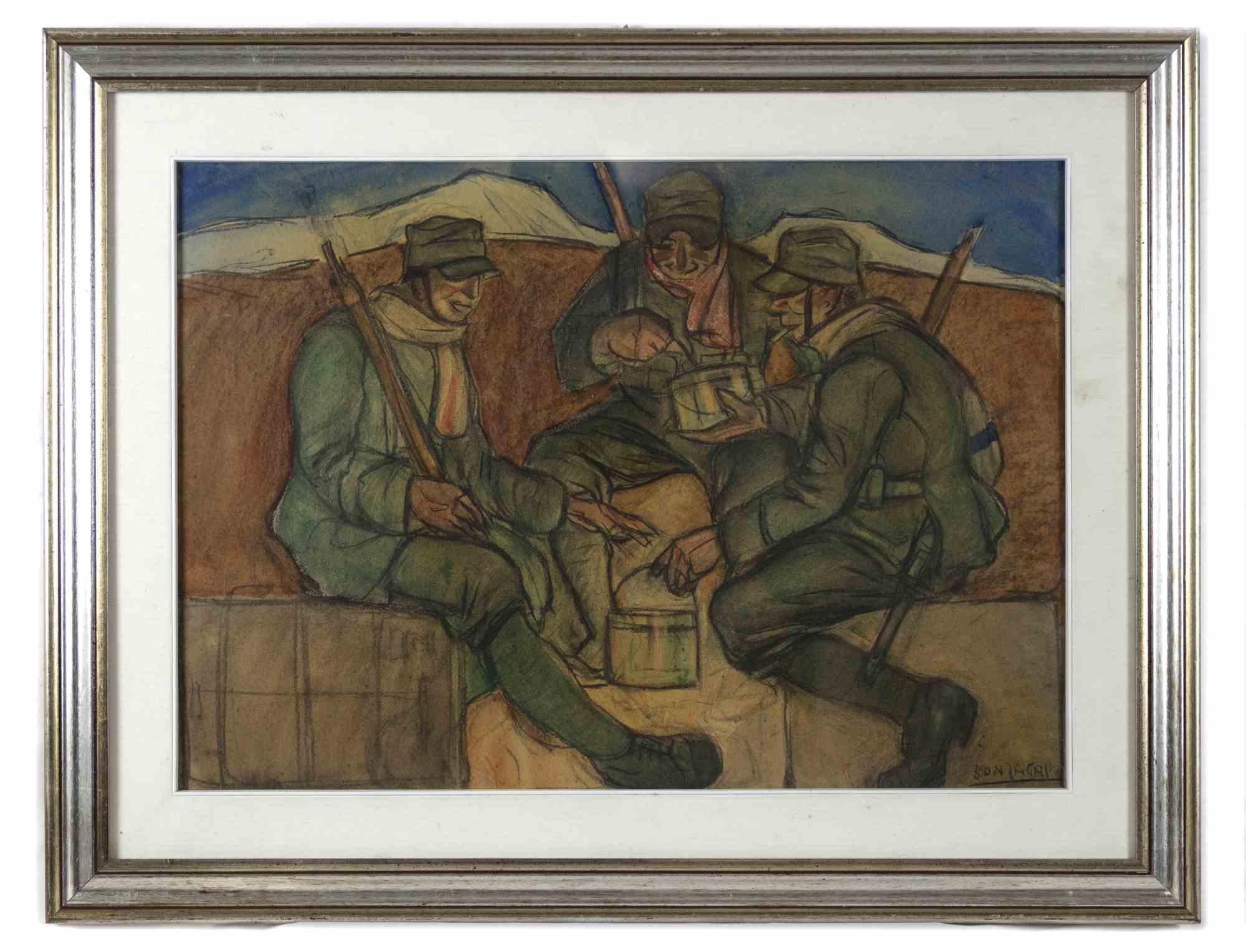 Soldiers - Drawing by Aroldo Bonzagni - Early 20th Century