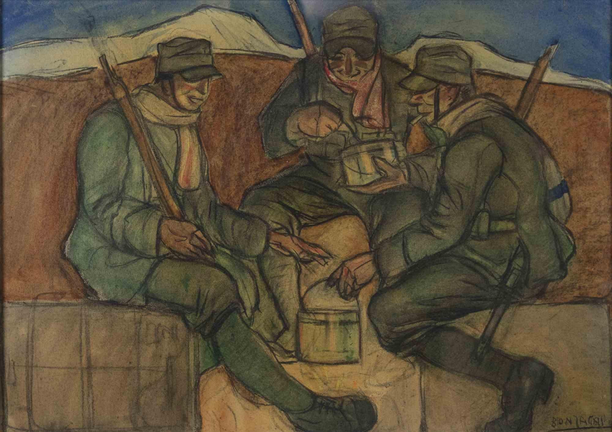 Soldados - Dibujo de Aroldo Bonzagni - Principios del siglo XX en venta 2