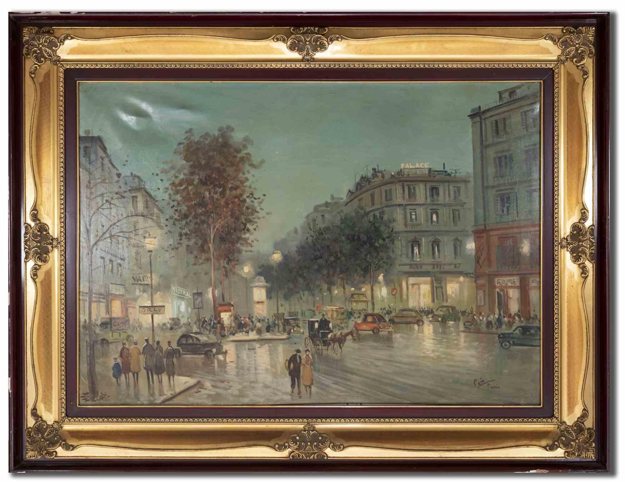 Night in Paris - Original Oil Painting by - Mid-20th Century