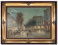 Tableau de la nuit à Paris - Peinture à l'huile - Milieu du XXe siècle
