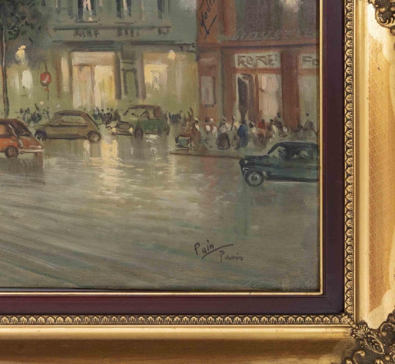 Paris is an orginal modern artwork realized in the mid-20th century by an unknown artist.

Mixed colored painting on canvas.

Unreadable signature on lower right.

Titled on the lower margin.

The artwork depicts a view of Paris

Includes frame