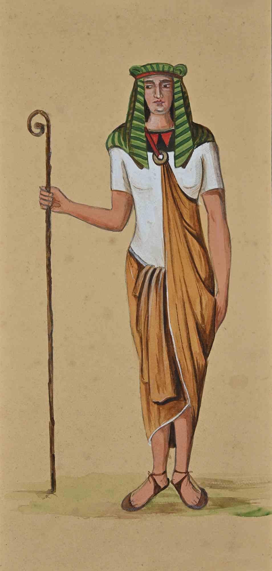 Unknown Figurative Art - Study for Scenograpy on Ancient Egypt - Drawing - Early 20th Century
