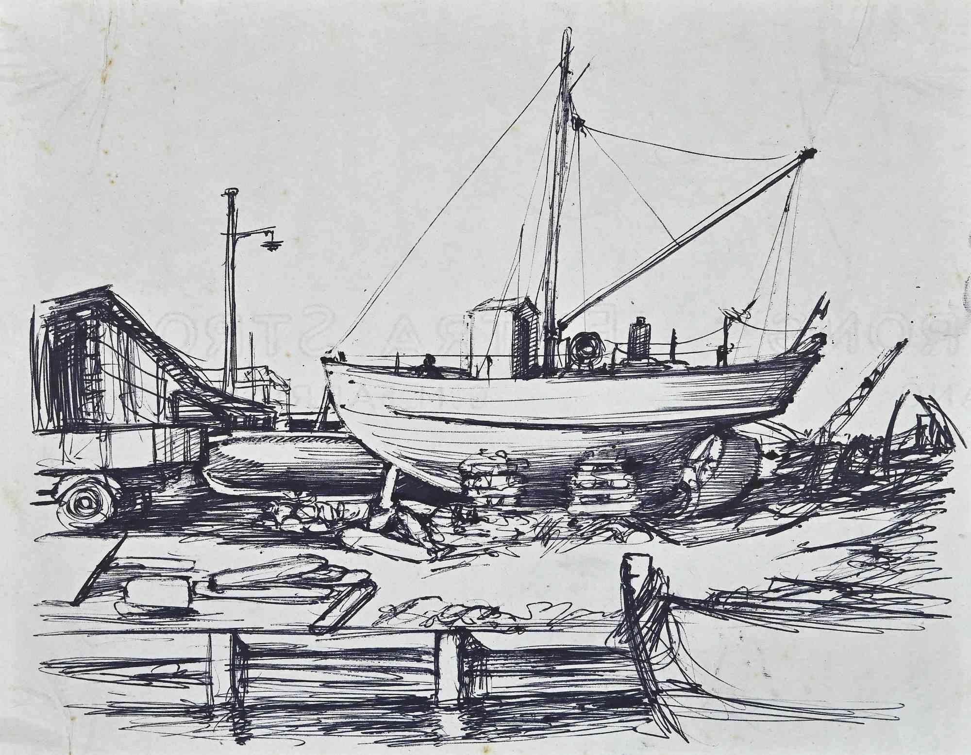 Boat - Original Drawing -  Mid-20th Century
