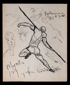 Dessins Des Jeux Olympiques - Original Drawing by Norbert Meyre - 1924