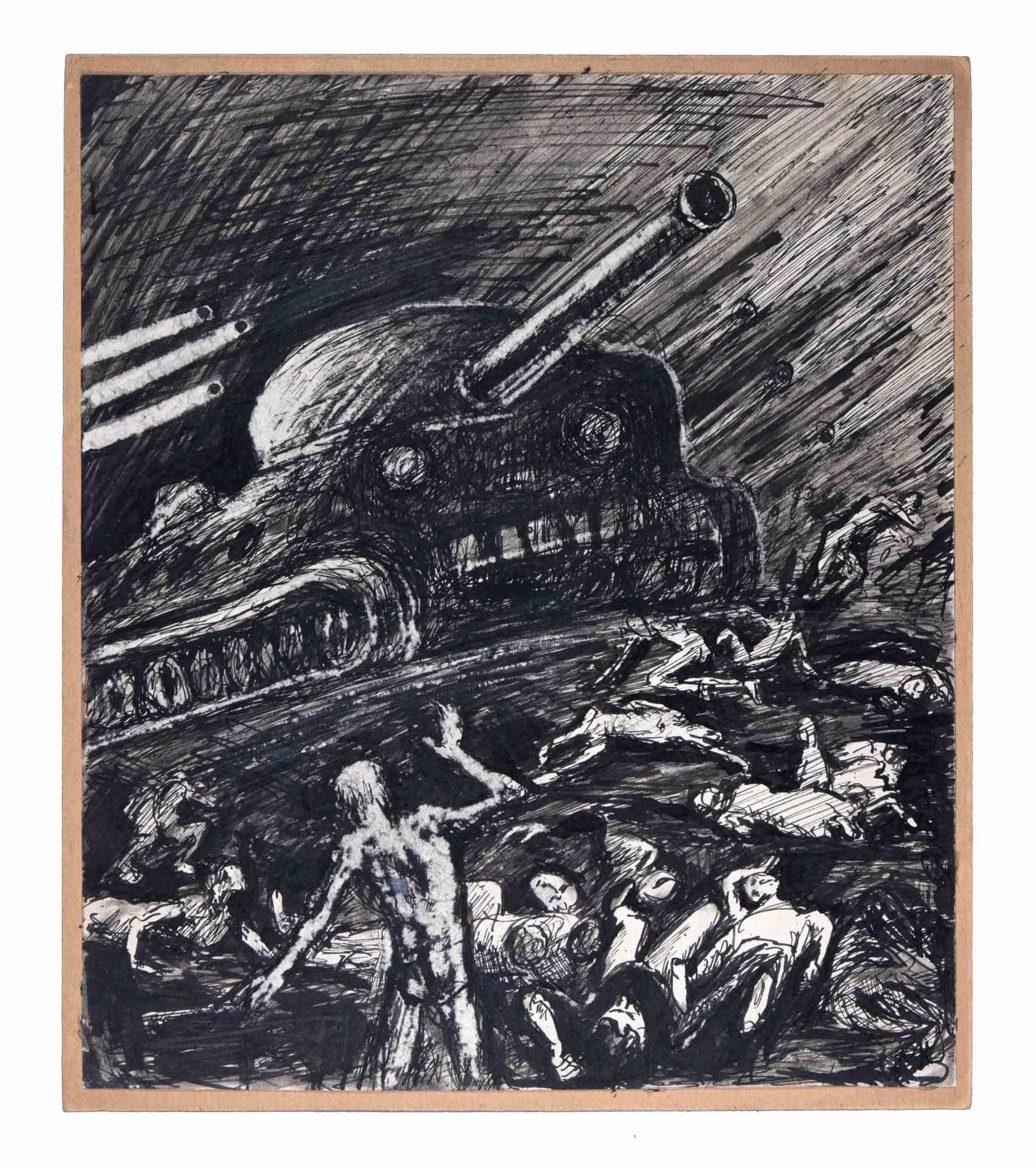 La Révolte de Budapest - Drawing by N. Czinober - 1956