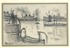 The Harbor in London - Original Drawing by R. L. Antral - Early 20th Century