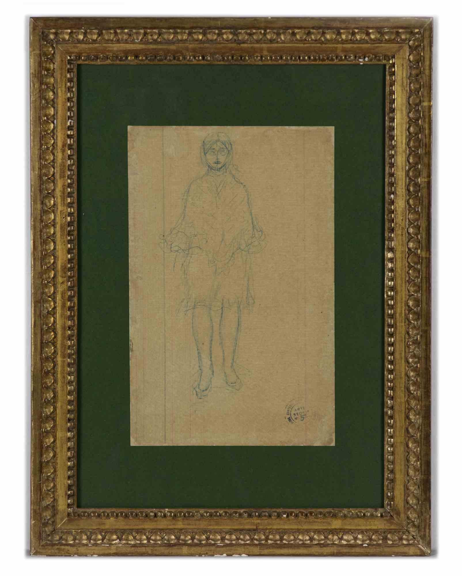 Female figure is an original modern artwork realized by Aristide Maillol in the early 20th Century.

Blue colored pastel on paper.

Provenance: Pecci Blunt collection (dry stamp on the lower right margin).

Includes frame.

Aristide Maillol, (born