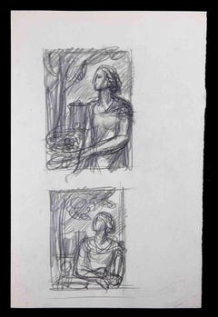 Croquis de femme - dessin original d'une inconnue - milieu du XXe siècle