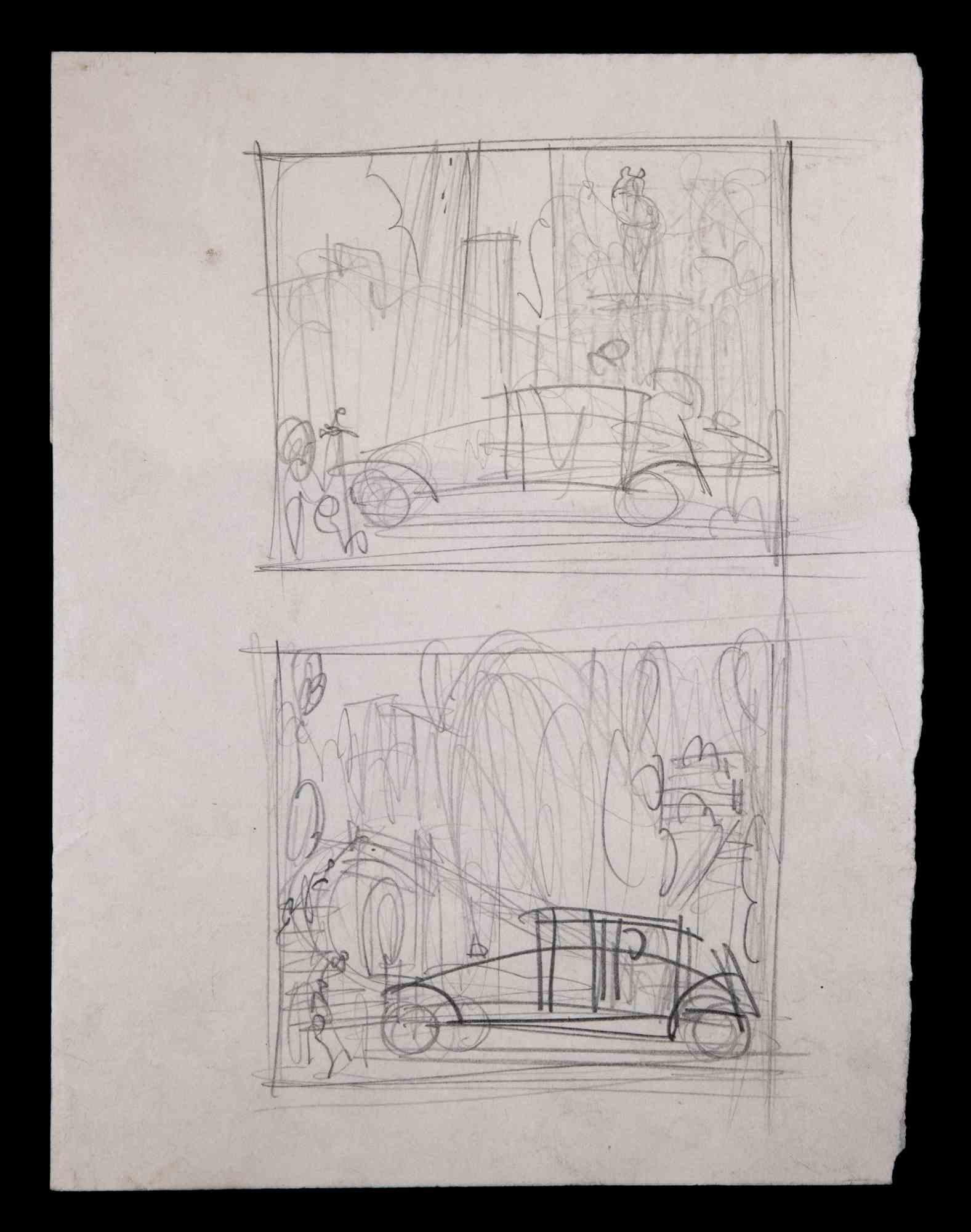 Sketches of a Car - Original Drawing by Unknown - Mid 20th Century