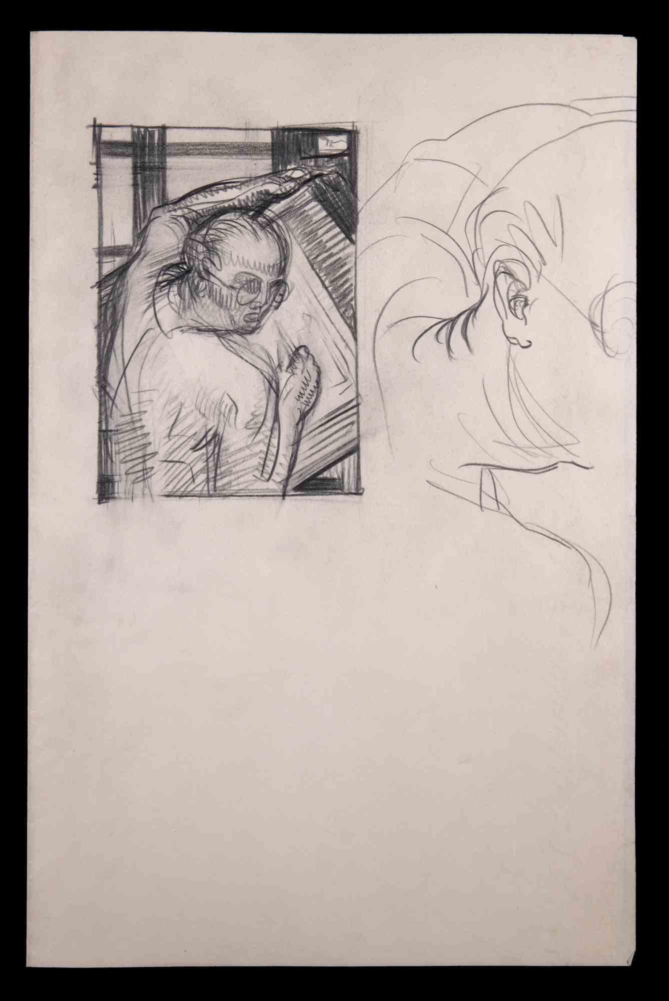 Sketches d'un artiste - dessin original d'un artiste par Inconnu - milieu du XXe siècle