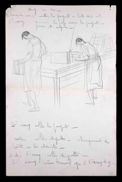 Skizzen von zwei Menschen – Originalzeichnung von Unbekannt – Mitte des 20. Jahrhunderts