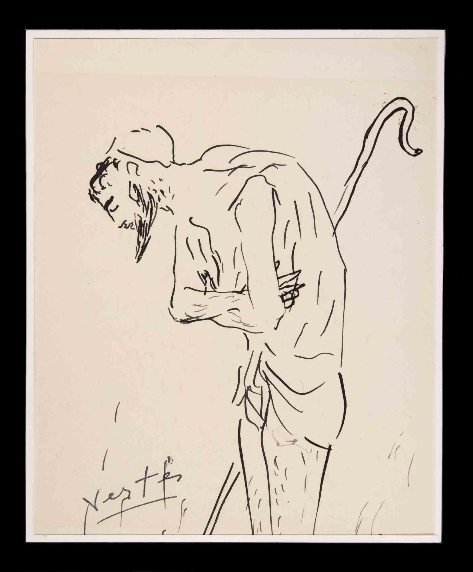 Marcel Vertès Figurative Art - Figure of Man - China Ink Drawing - Mid 20th Century