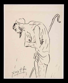 Figure of Man - China Ink Drawing - Mid 20th Century