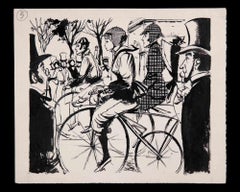 Bike People - Drawing by Norbert Meyre - Mid-20th Century