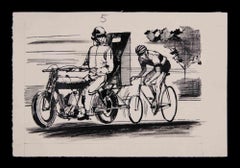 Vintage Racing Bike - Original Drawing by Norbert Meyre - Mid-20th Century