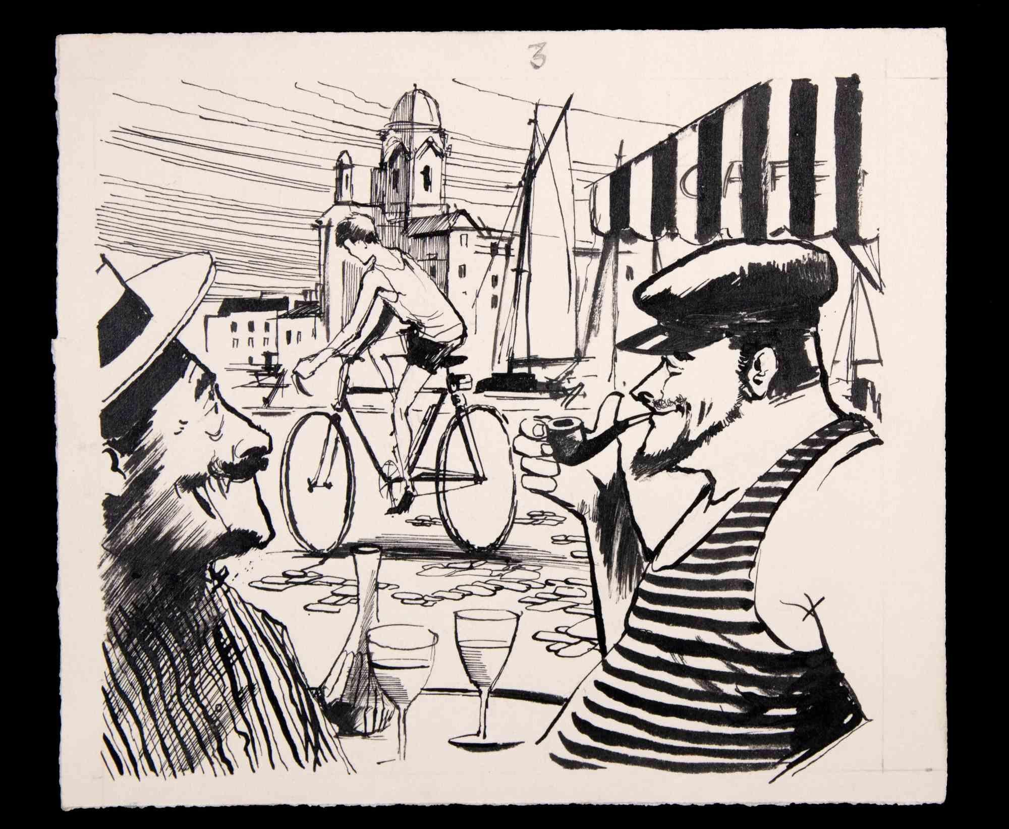 man on a bike drawing