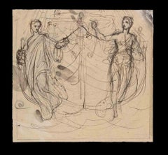 Two Dancing Figures -Drawing by Jean-Baptiste Aguste Leloir - 19th Century