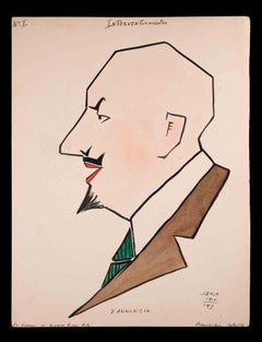 Portrait of Gabriele D'Annunzio - Original Drawing by Leka - 1910s
