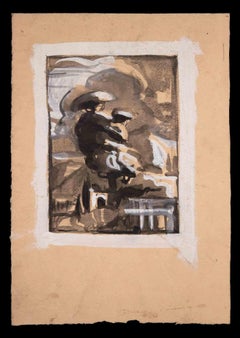 Composition - Peinture originale de Claude Guez - Milieu du XXe siècle