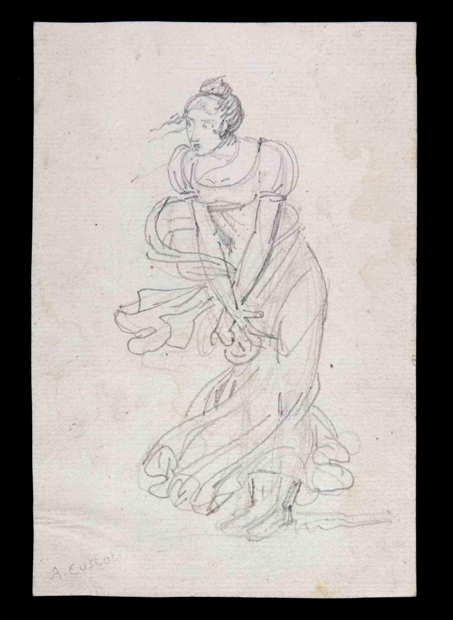 Junge Dame ist eine Original-Bleistiftzeichnung von Aristodemo Costoli (1803-1871).

Das kleine Kunstwerk  ist in gutem Zustand.

Handsigniert vom Künstler mit Bleistift in der linken unteren Ecke.

Aristodemo Costoli (1803-1871) war ein