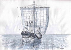 Roman Merchant Ship - Original Drawing by Vincenzo Bizzarri -2016