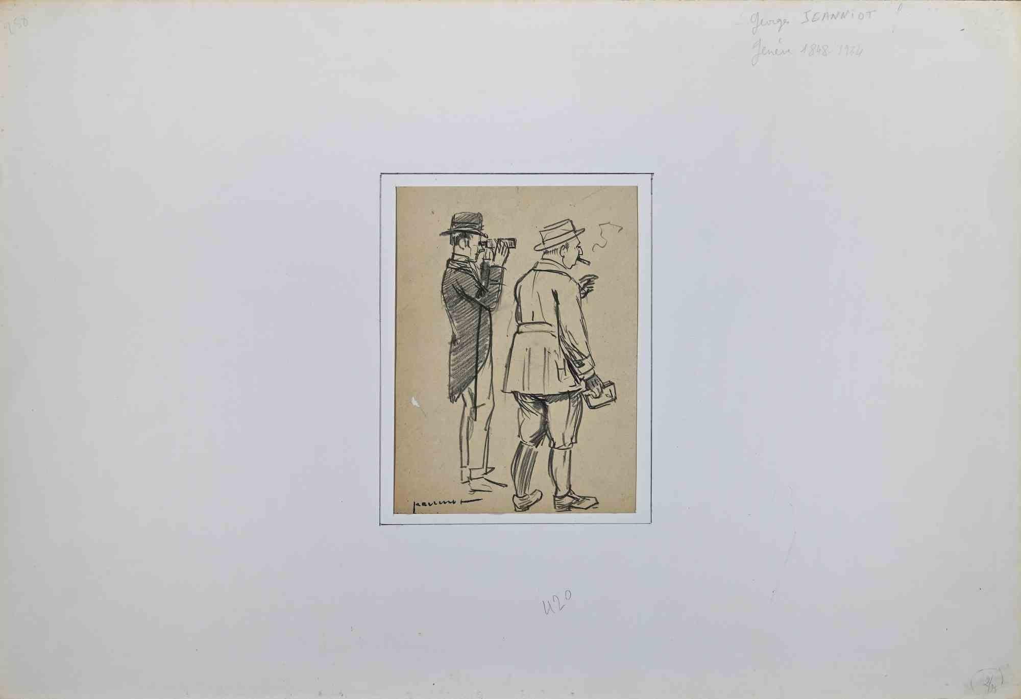 Two Men - Drawing by G. Jeanniot - Early 20th Century - Art by Pierre Georges Jeanniot