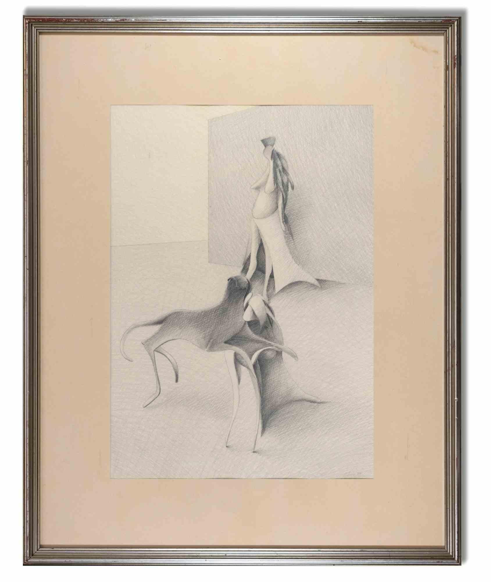 Untitled - Surrealist Scene is an original contemporary artwork realized by Albert Debois in 1973.

Mixed colored pastel on paper.

Hand signed and dated on the lower right margin.

Includes frame: 75  x 3 x 60 cm