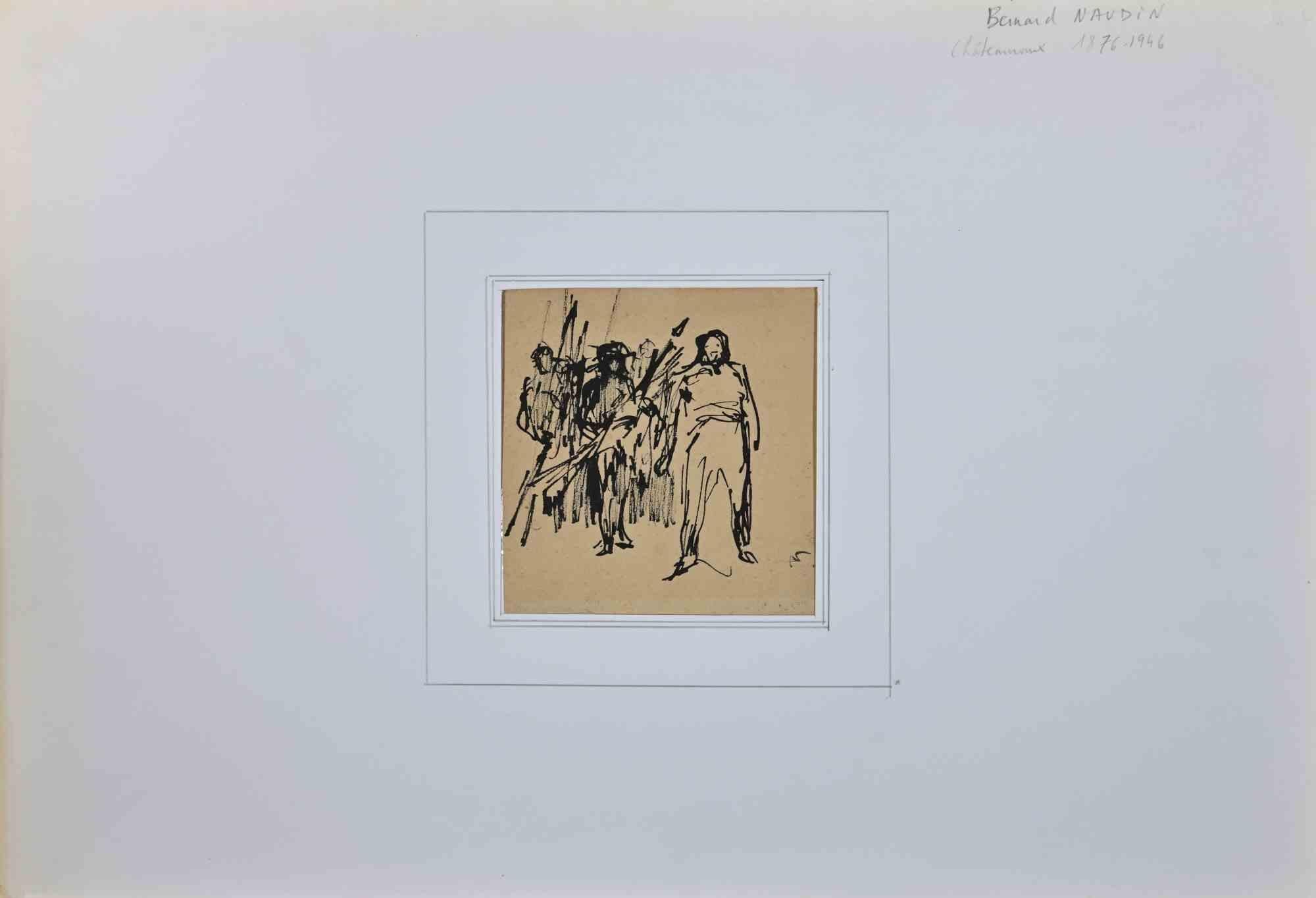 Figures is an Original china ink drawing realized by Bernard Naudin (1876-1946).

The artwork is in good condition on abrown paper, included a white cardboard passpartout (37x55 cm).

No signature.

Bernard Étienne Hubert Naudin (11 November 1876,