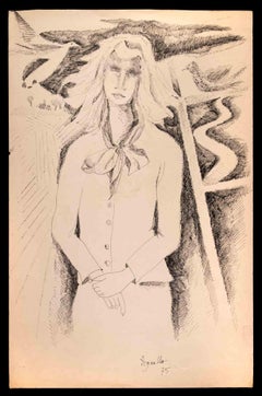 Woman- Original Drawing By Dominique Agnello - 1975