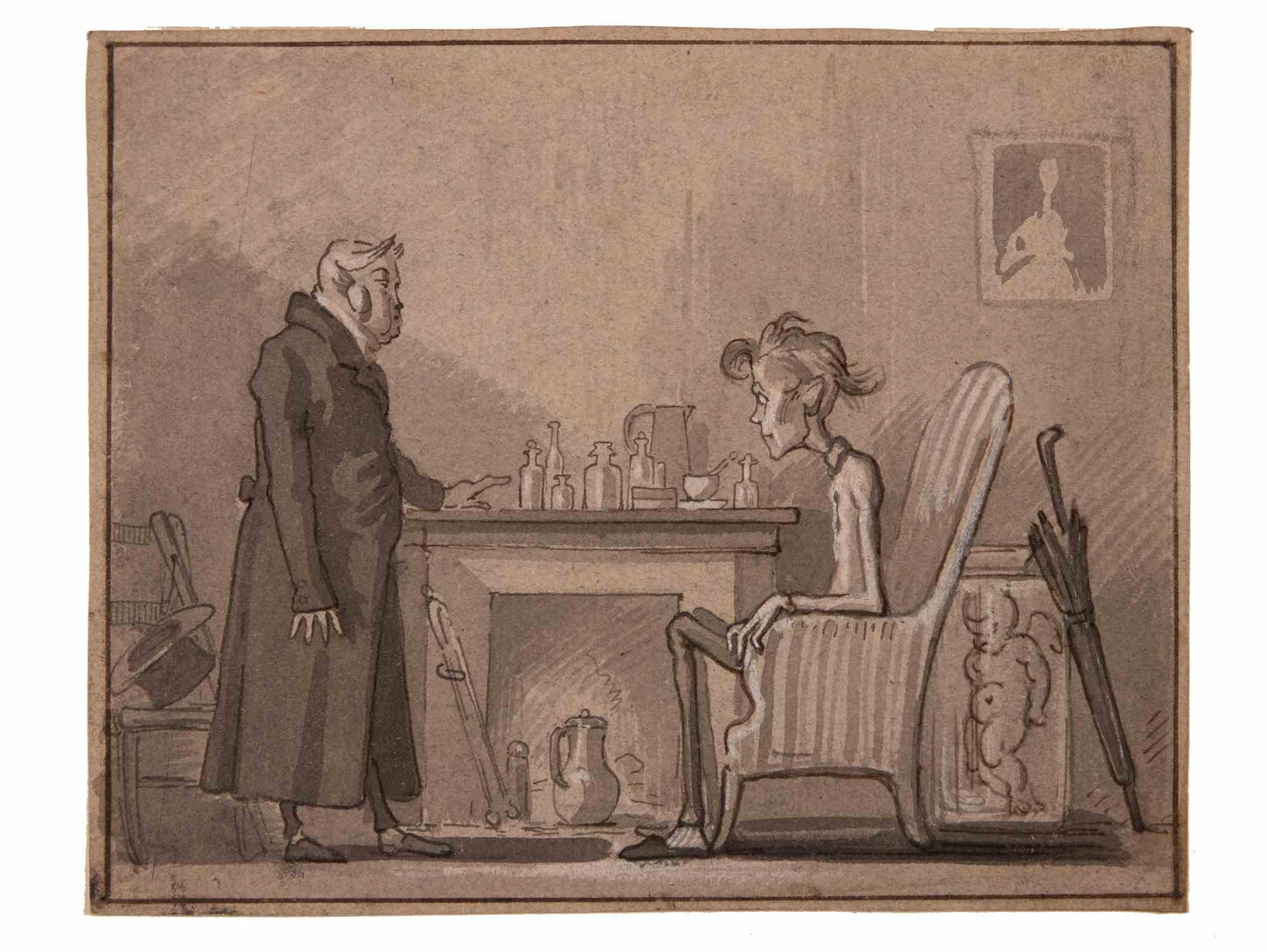 Due uomini è un disegno originale a inchiostro di China realizzato da Eugène Lami (1800-1890).

La piccola opera d'arte è in buone condizioni, incluso un passpartout di cartone ingiallito (31,5x43 cm).

Nessuna firma.

Eugène Louis Lami (12 gennaio