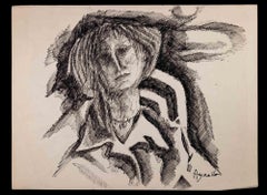 Portrait of a Woman- Original Drawing By Dominique Agnello - Mid-20th Century