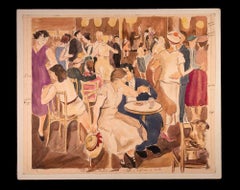 People at the Bar - Original Drawing by Chas Laborde - Early 20th Century