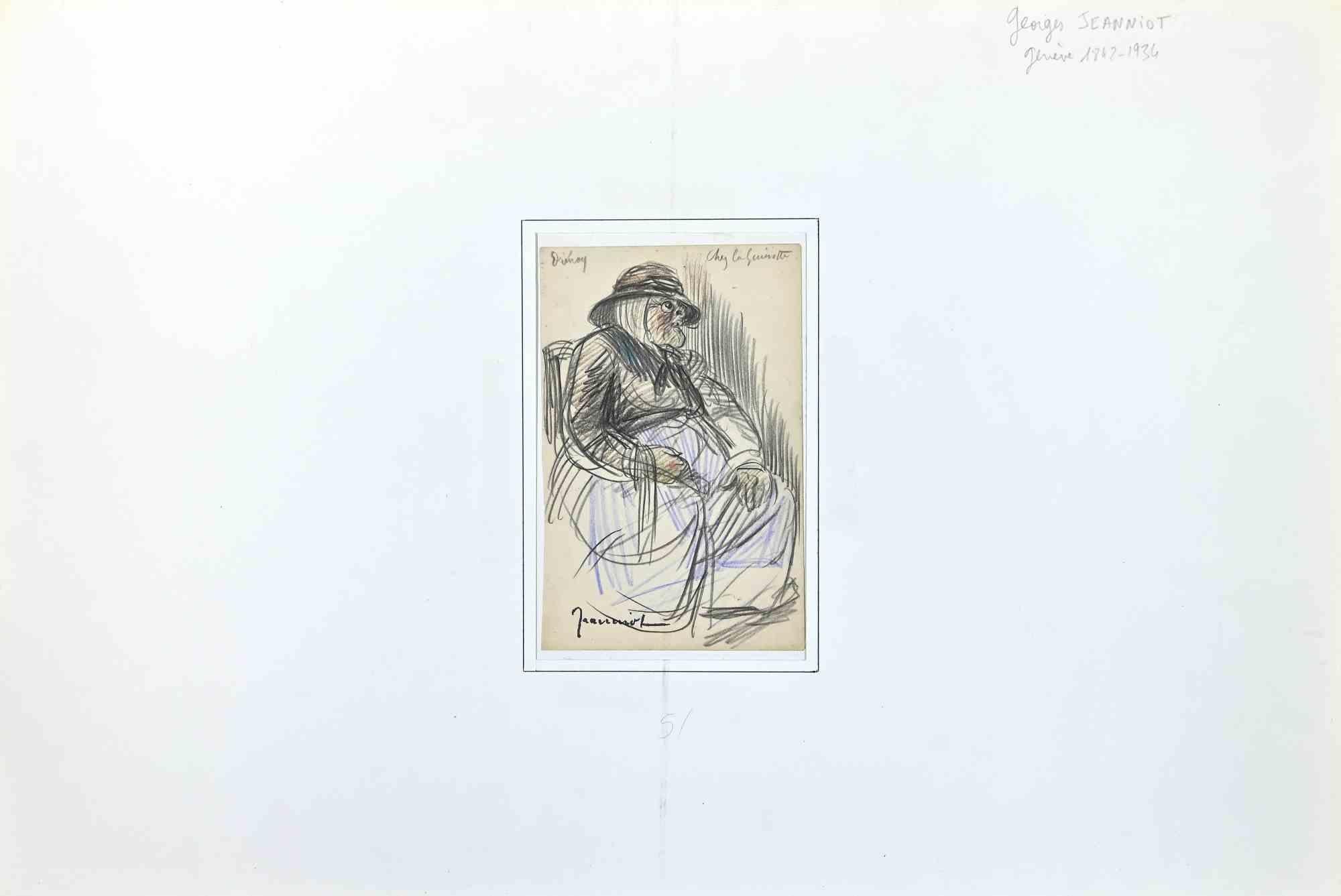 Old Lady - Drawing by P. G. Jeanniot - Late 19th Century