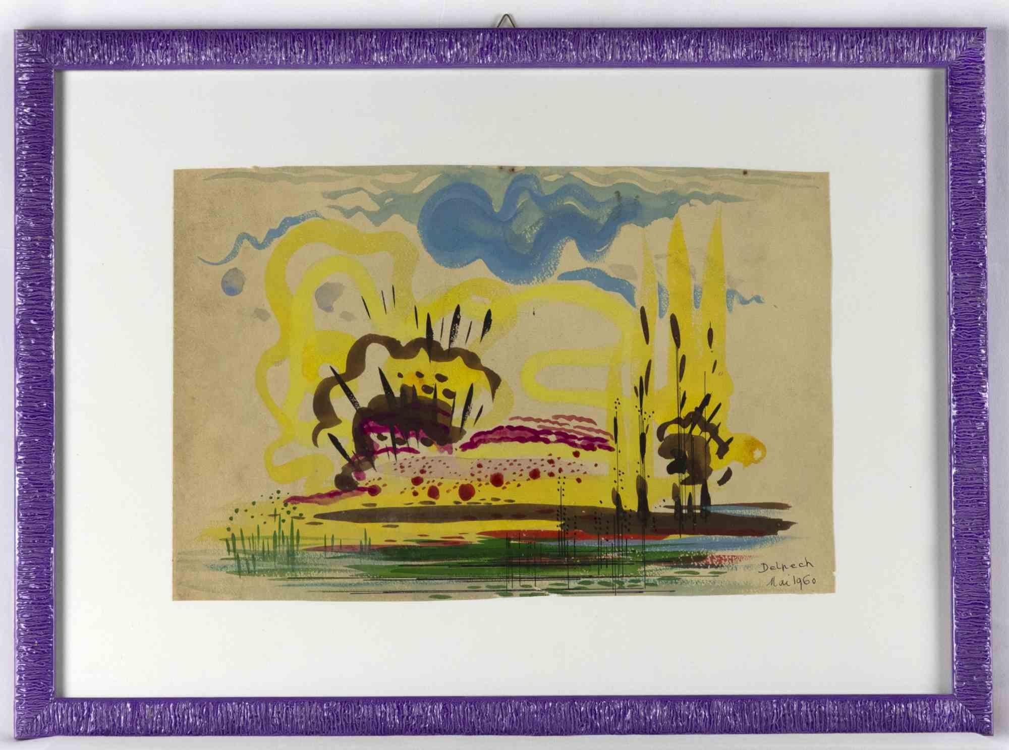 Explosion of Colors - Drawing de Jean-Raymond Delpech - 1960 en vente 2