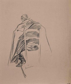 Man Sitting - Drawing by G. Jeanniot - Late 19th Century