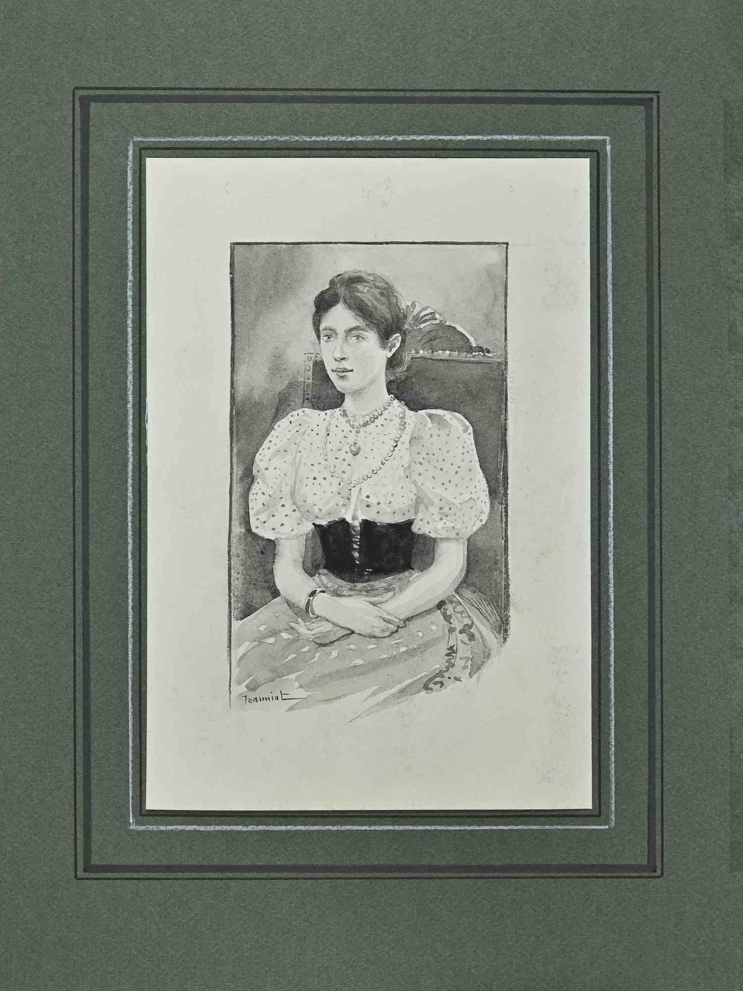 Porträt einer Frau – Zeichnung von G. Jeanniot – Ende des 19. Jahrhunderts – Art von Pierre Georges Jeanniot