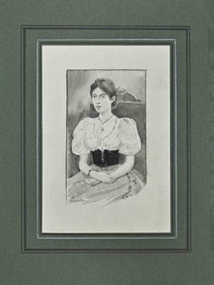 Antique Portrait of a Woman - Drawing by G. Jeanniot - Late 19th Century