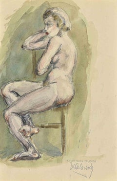 Vintage The Posing Nude - Original Drawing by Marthe Delacroix - Mid-20th Century
