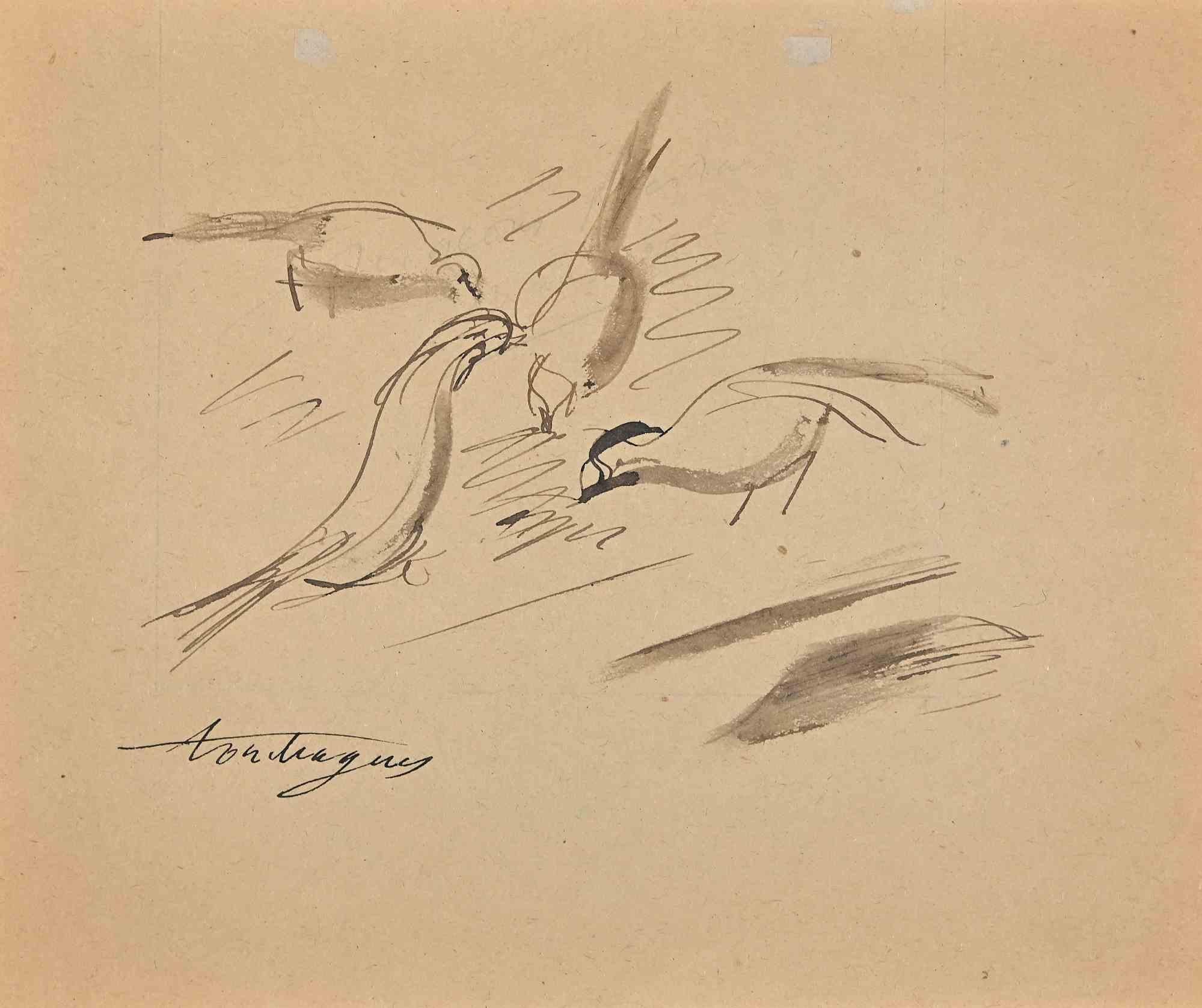 The Birds is an Original Drawing realized by Louis Touchagues in the mid 20th Century.

Drawing in ink and pen.

Hand-signed on the lower by the artist.

Good conditions.

The delicate and beautiful fine strokes form the artwork in a harmonious