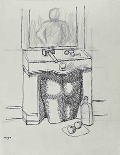 Uomo al lavoro - Disegno di Antoine Mayo - Fine del XX secolo